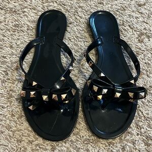 Black designer inspired flats with gold rock-studs